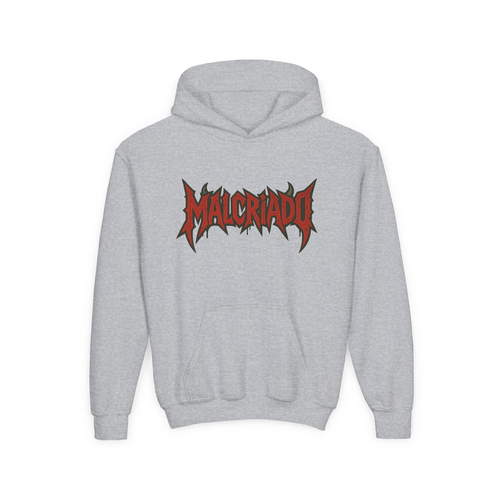 Malcriado Kids Hoodie — Red Gothic Band Logo Youth Sweatshirt