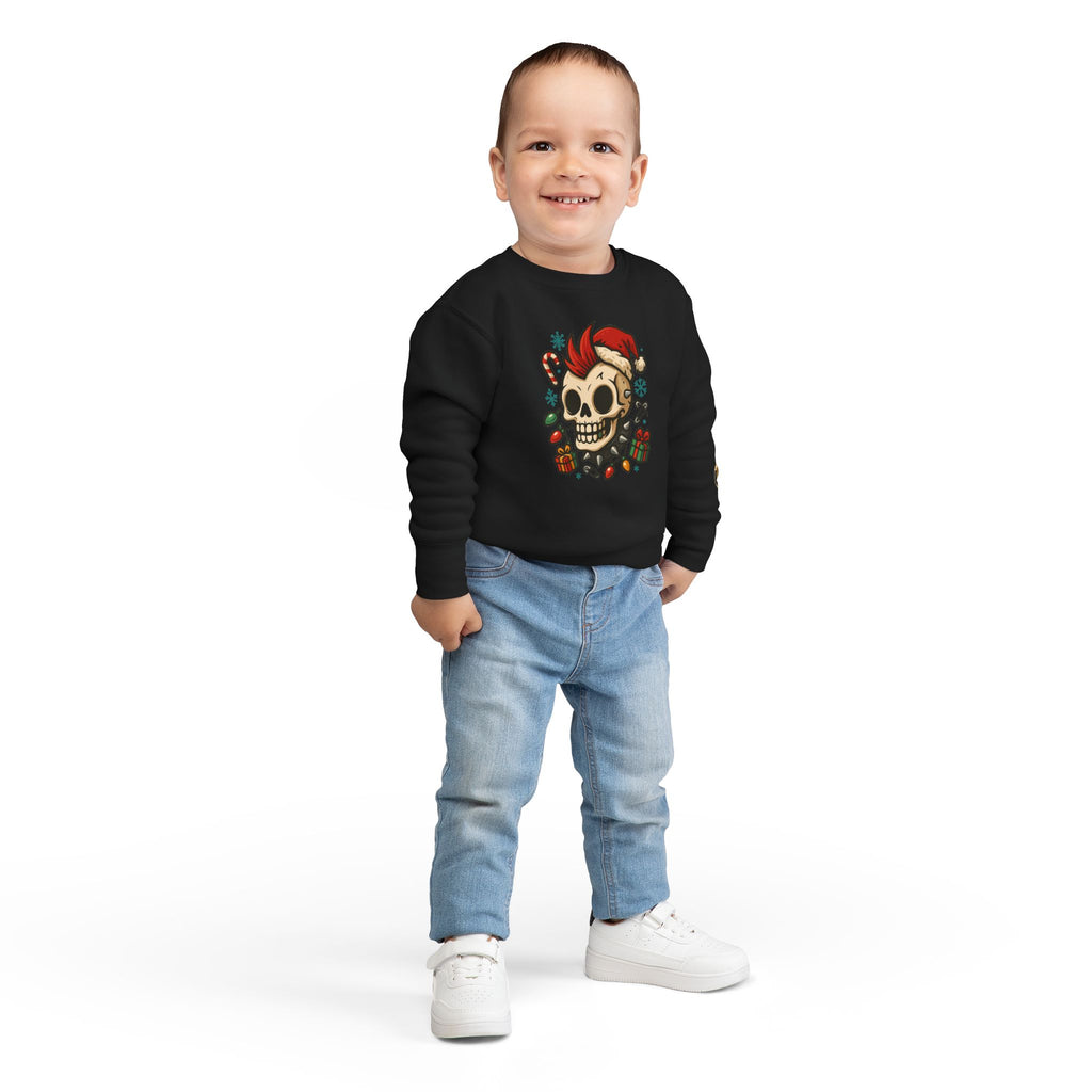 Toddler Sweatshirt — Punk Skull Santa Holiday Crewneck