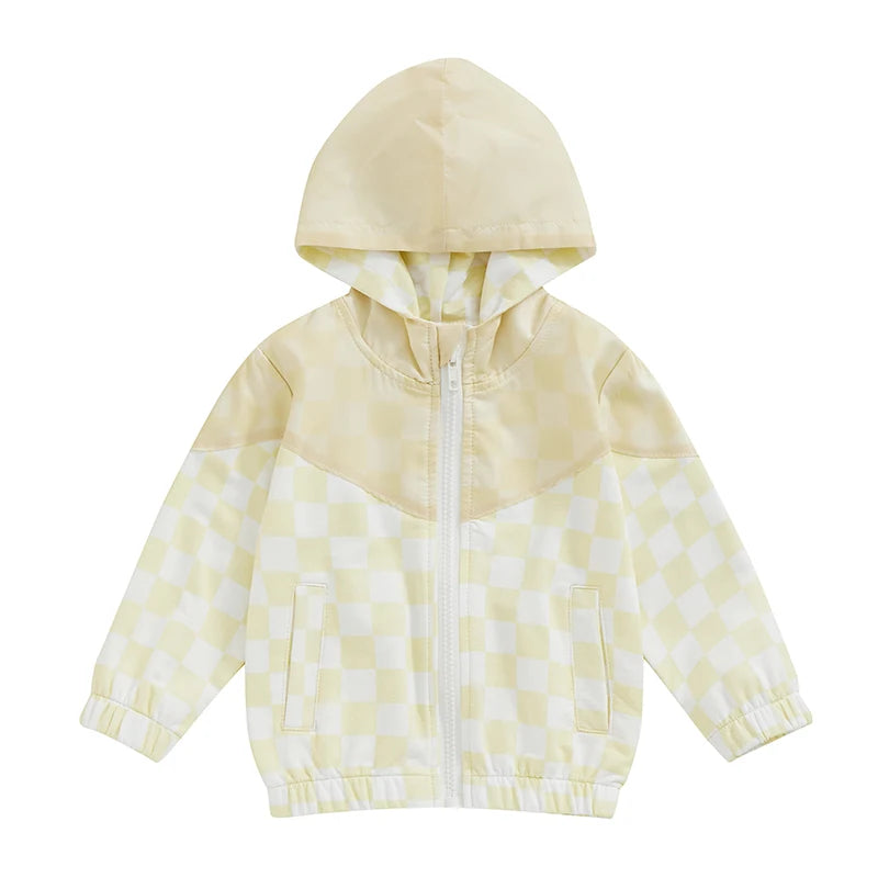 Toddler Girls Boys Hoodies Jacket Checkerboard Zip-Up Hooded Long Sleeve Coat Fall Winter Kids Clothes Outerwear