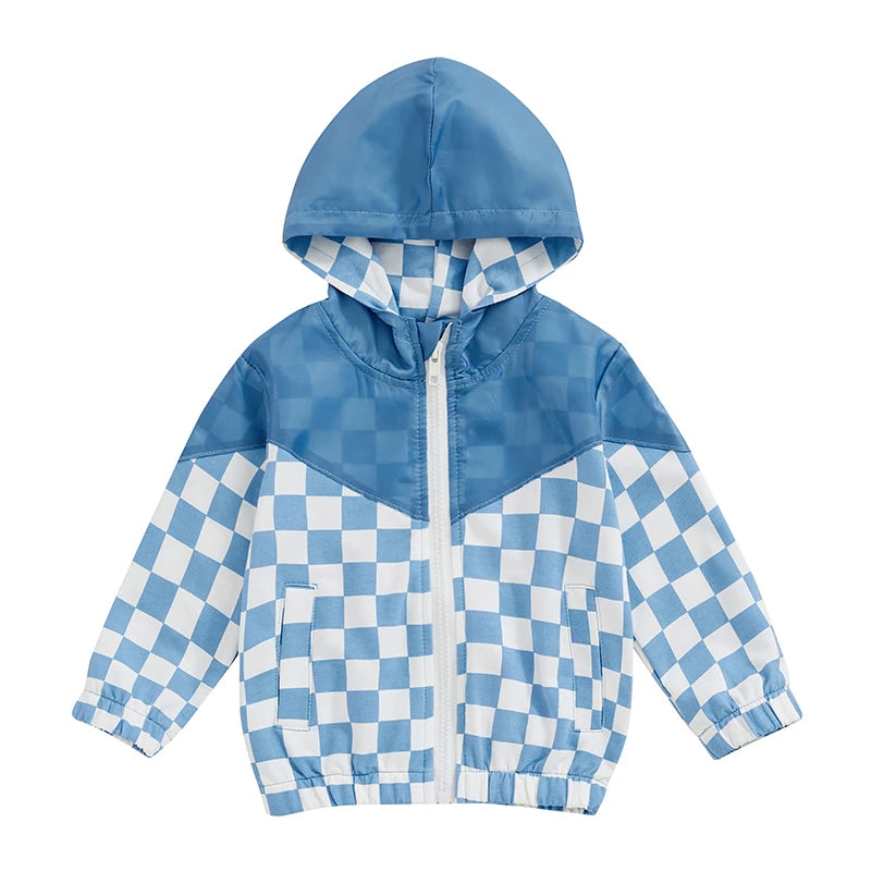 Toddler Girls Boys Hoodies Jacket Checkerboard Zip-Up Hooded Long Sleeve Coat Fall Winter Kids Clothes Outerwear