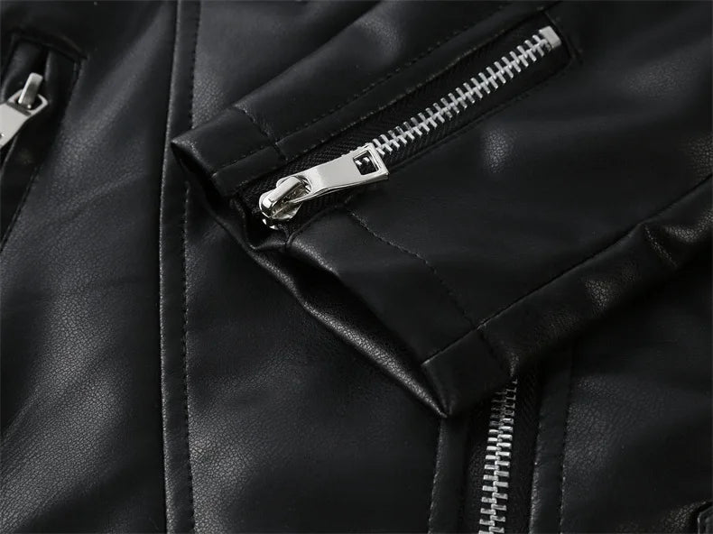 Spring Autumn Performance Motorcycle Black PU Coat Children's Leather Jackets for Girl Boys Zipper Clothes