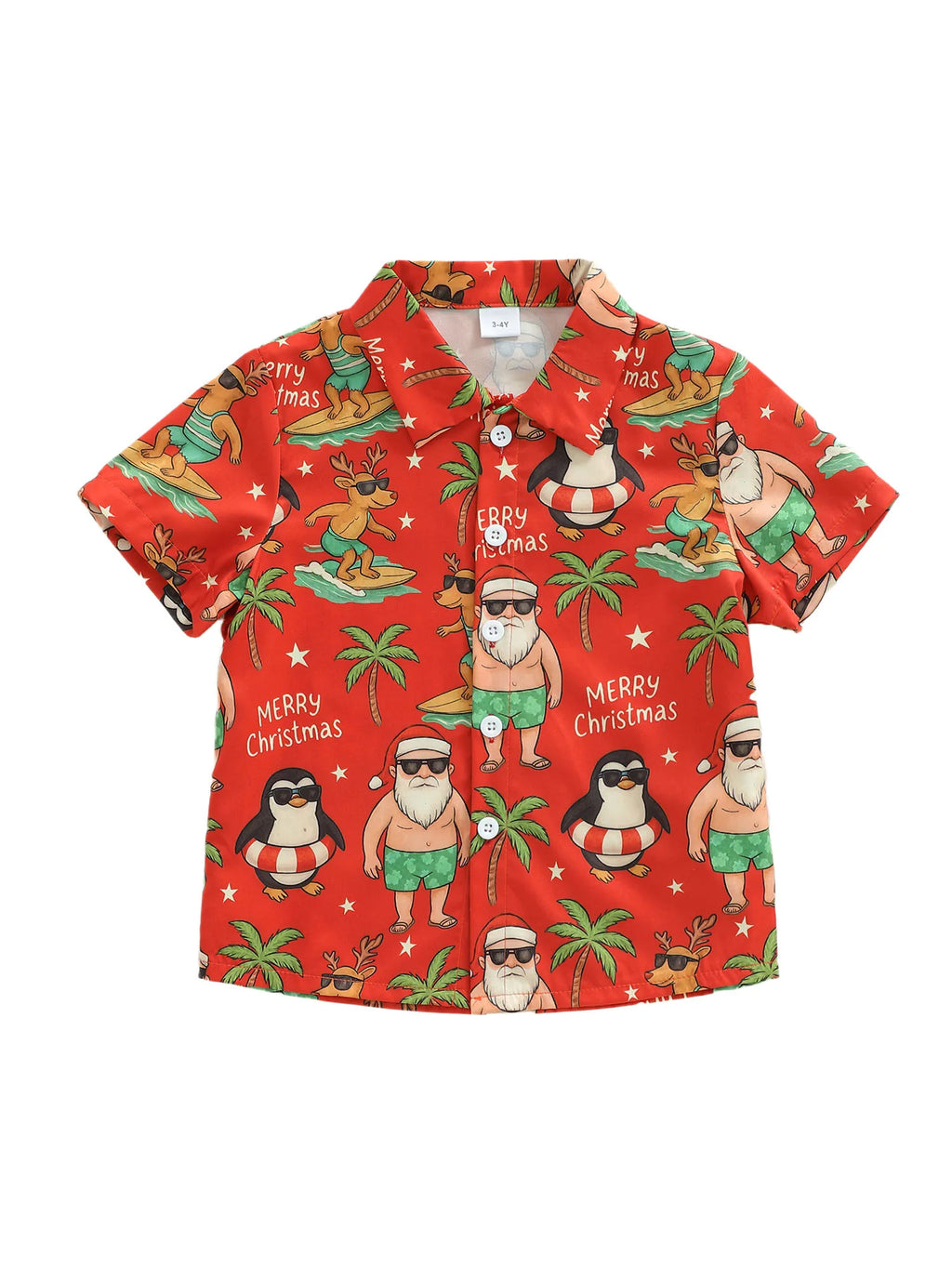 Christmas Toddler Boys Short Sleeve Shirt with Turn Down Collar Festive Tree Penguin and Santa Claus Print Button Up Summer