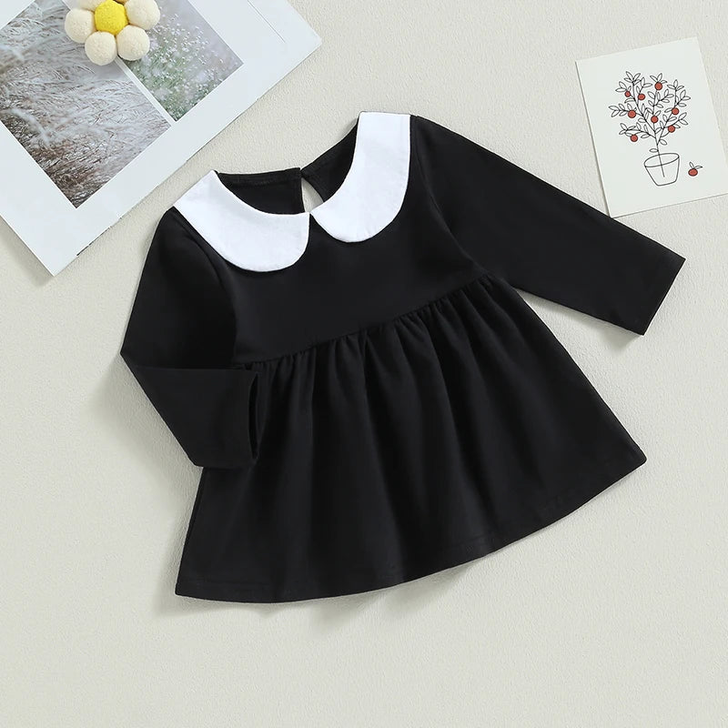 2023-07-03 Lioraitiin 0-5Years Girls Fall Dress Long Sleeve Doll Collar Loose Dress Toddler Halloween Costume Cosplay Outfit