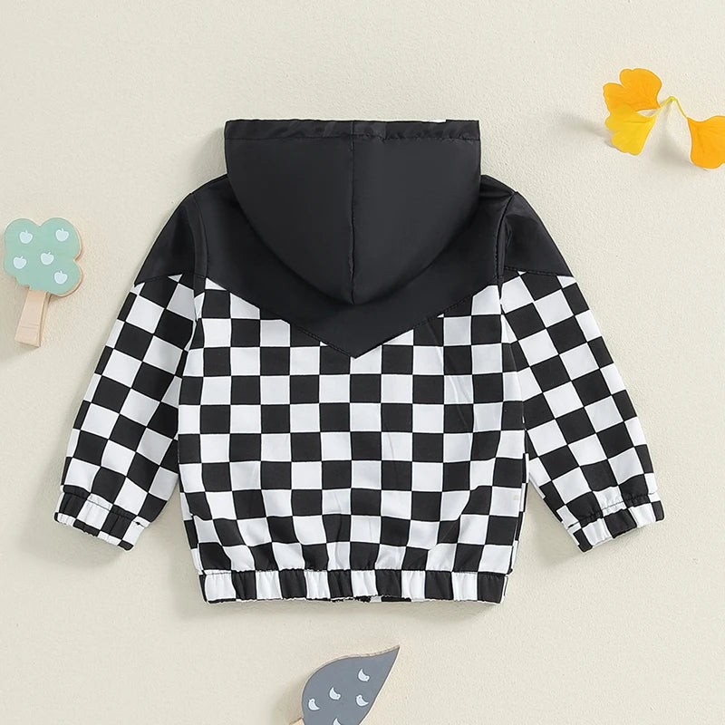 Toddler Girls Boys Hoodies Jacket Checkerboard Zip-Up Hooded Long Sleeve Coat Fall Winter Kids Clothes Outerwear
