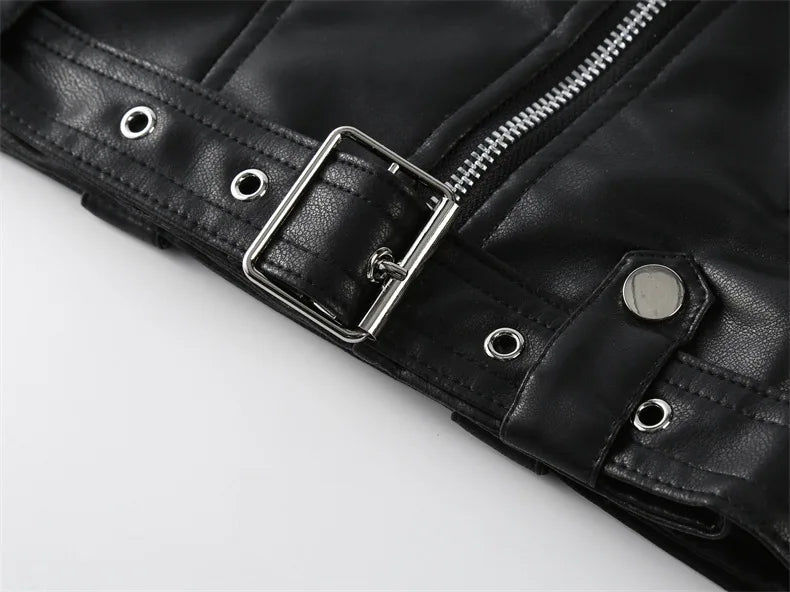 Spring Autumn Performance Motorcycle Black PU Coat Children's Leather Jackets for Girl Boys Zipper Clothes